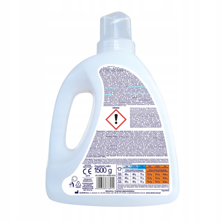 Clovin II Septon Liquid 1,5l dezynfekujący już w 40 stopniach