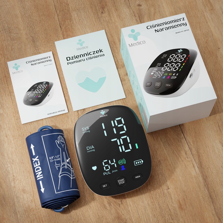 CIŚNIENIOMIERZ NARAMIENNY MEDICO ARYTMIA, EKRAN LED,USB, DZIENNICZEK GRATIS