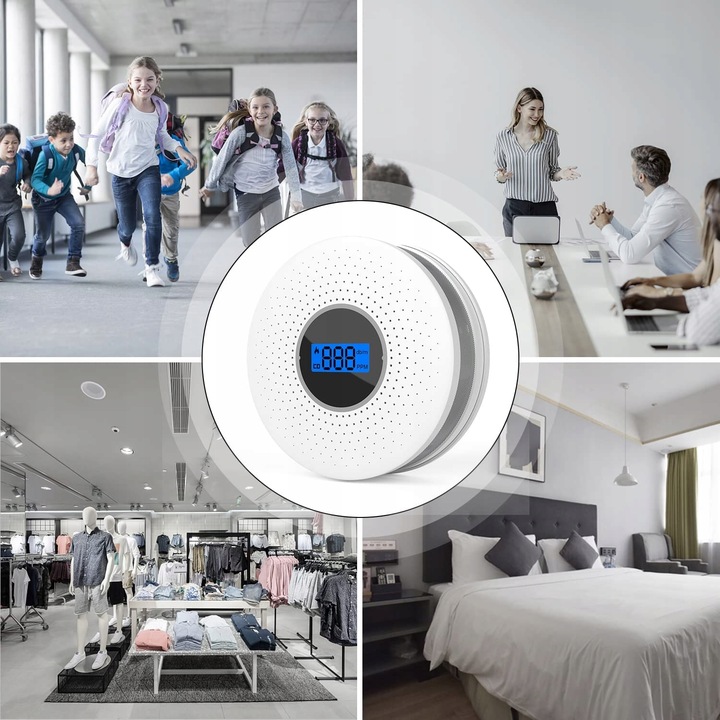 Czujnik czadu i dymu detektor tlenku węgla CO LCD JKD-512COM CE