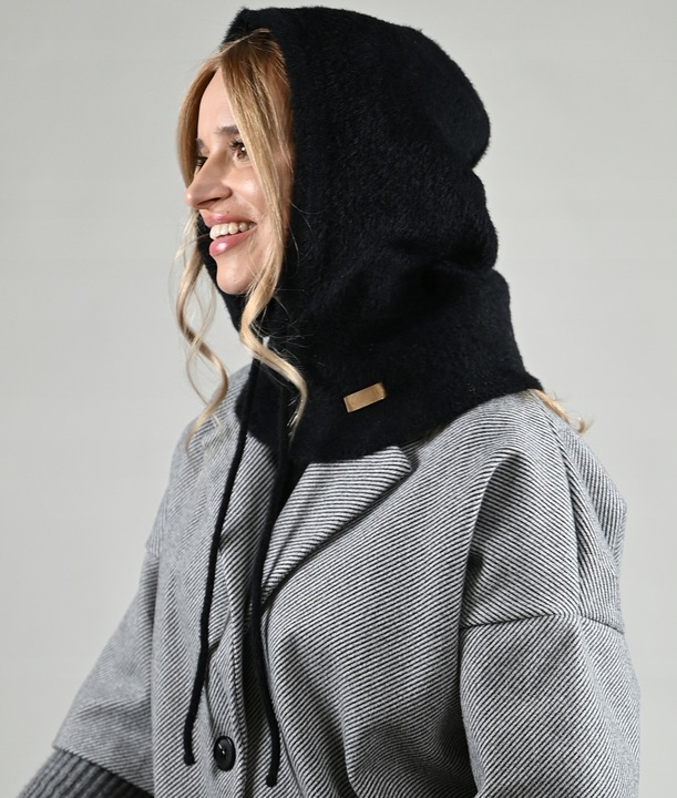 Balaclava czarna miekka Alpaka Czapka damska Kominiarka KAPTUR komin