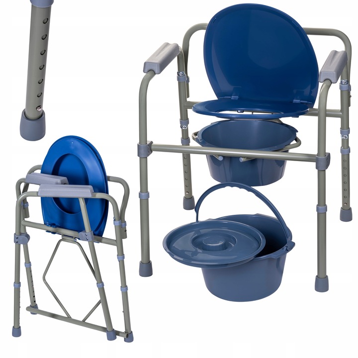 KRZESŁO TOALETOWE TOALETA WC DLA SENIORA SKŁADANE 3w1 PRZENOŚNE MOCNE MED