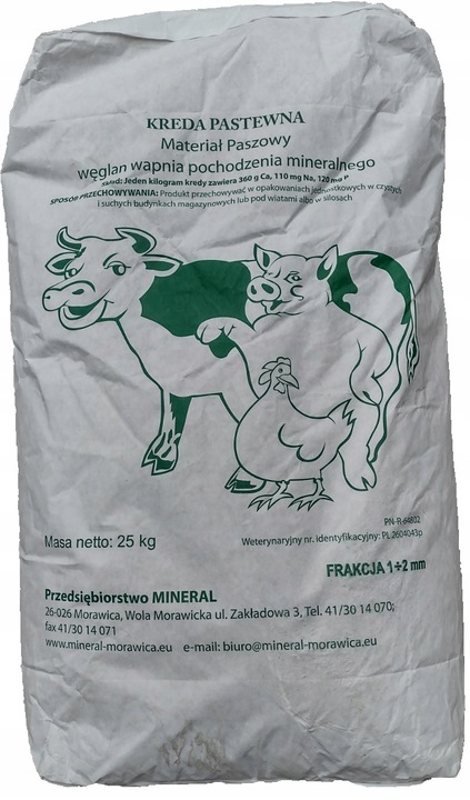KREDA PASTEWNA WAPNO DLA KUR NIOSEK 25KG DLA BYDŁA GRUBA GRUBOZIARNISTA