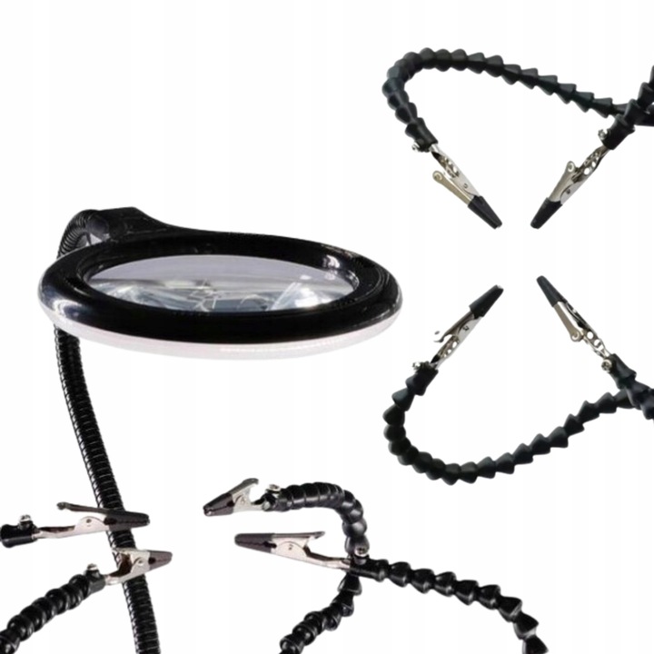 Uchwyt trzecia ręka z lupą podświetleniem LED montażowy ZD11M-2