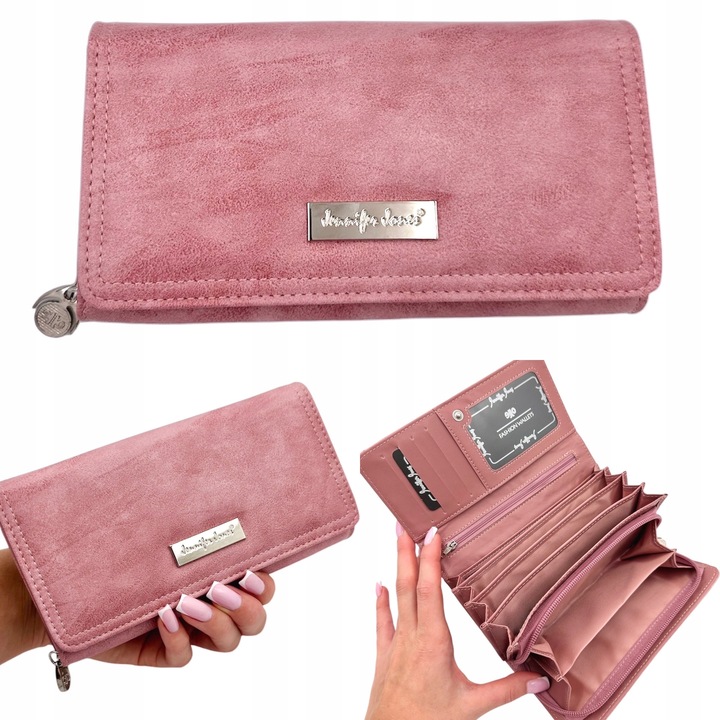 PORTFEL DAMSKI DUŻY SKÓRZANY PREZENT RÓŻOWY JENNIFER JONES MEDIUM