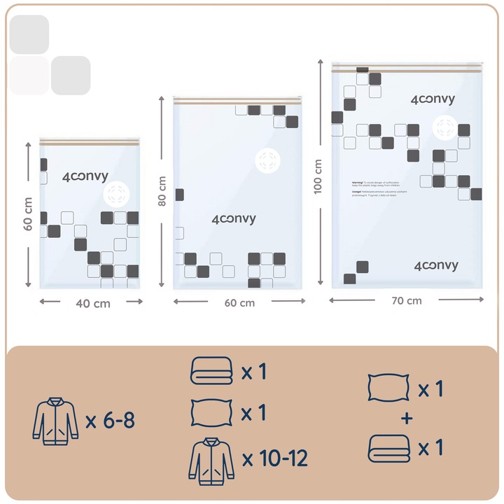 4CONVY Worki próżniowe na ubrania pościel 4XS 3M 2L przebadane bezpieczne