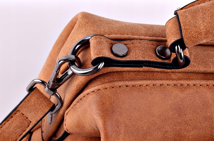 Torebka BRĄZOWA Kuferek Zamsz Skórka Pojemna Damska zatrzask