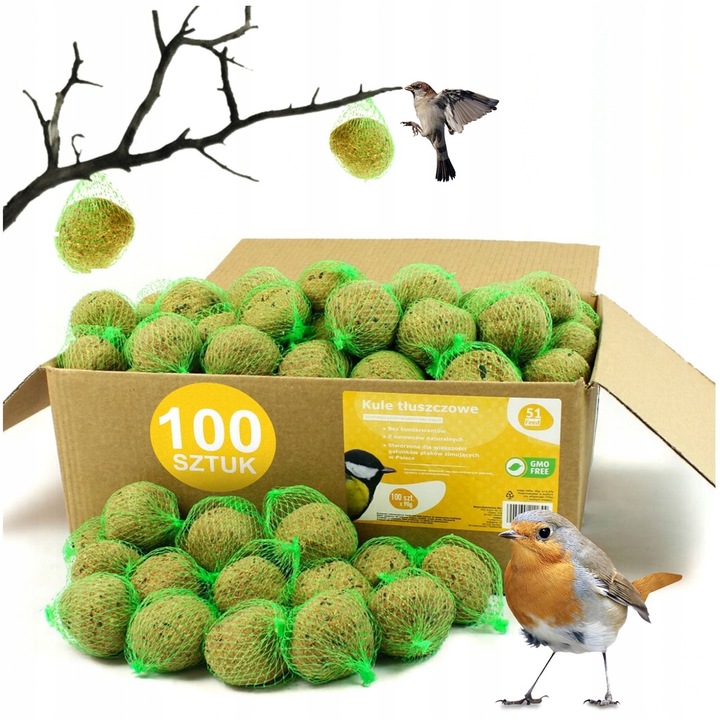 KULE TŁUSZCZOWE DLA PTAKÓW 100 SZTUK KARMA ZE SŁONECZNIK ZIARNO DO KARMNIK