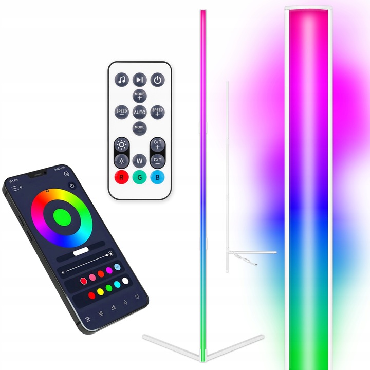LAMPA podłogowa LED narożna APLIKACJA 140CM STOJĄCA RGB CCT + pilot