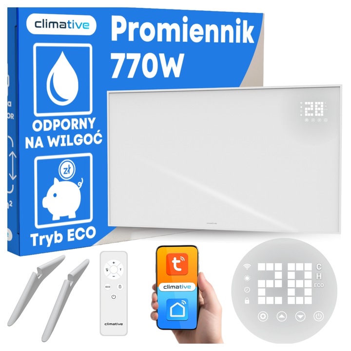 Grzejnik na podczerwień promiennik ciepła WarmUp 770W WiFi Tuya LED