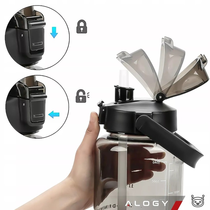 Butelka Bidon ze Słomką 2L na Wodę do Picia Motywacyjna z Przypomnieniem