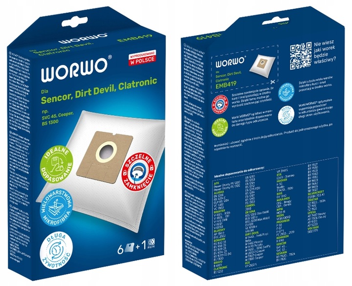 12 X WORKI DO ODKURZACZA SENCOR SVC 45 GR WH RD BL BK DIRT DEVIL CLATRONIC