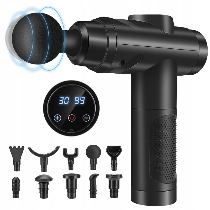 MASAŻER PISTOLET DO MASAŻU ANTYCELULITOWEGO ORAZ MIĘŚNI ZEROLIA 10 NASADEK