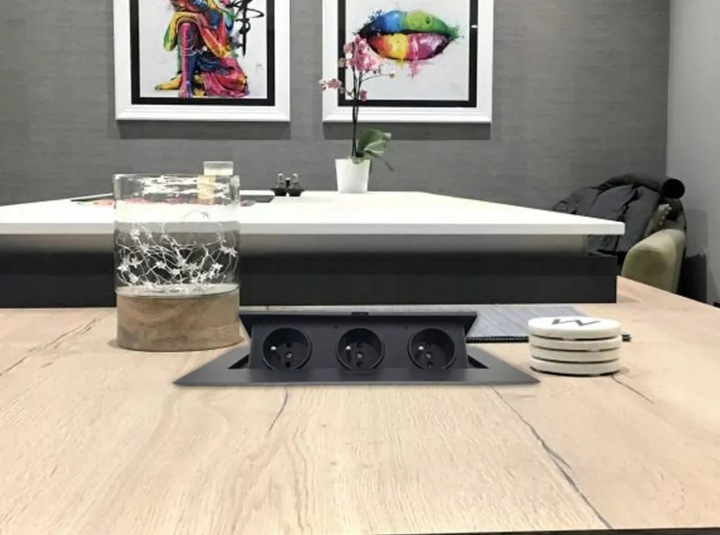 Gniazdo Nablatowe Chowane w Blat Kuchenny Potrójne Wpuszczane 3X 230V