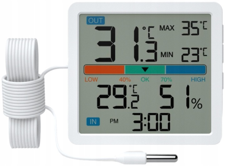 Stacja Pogodowa Termometr zewnętrzny pokojowy wewnętrzny Higrometr Manta