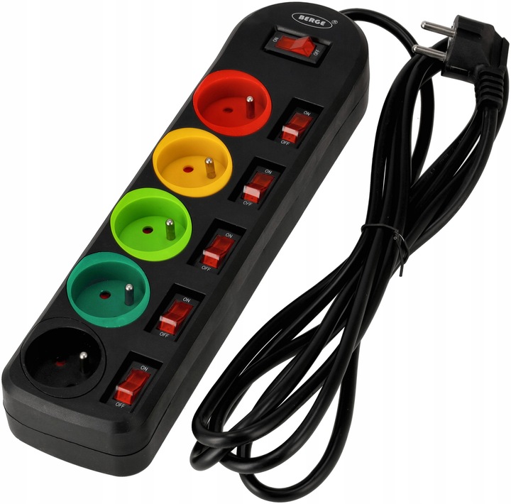 Przedłużacz Listwa Zasilająca Sieciowa 5 Gniazd 230V 3M kolorowy on/of
