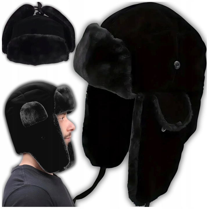 CZAPKA ZIMOWA MĘSKA CIEPŁA Z FUTERKIEM NA ZIMĘ NAUSZNIKI USZATKA