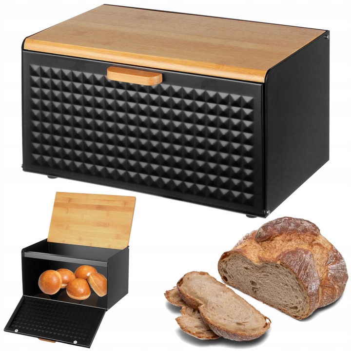 CHLEBAK NA PIECZYWO BUŁKI CHLEB POJEMNIK POJEMNY CZARNY BAMBUS DO KUCHNI