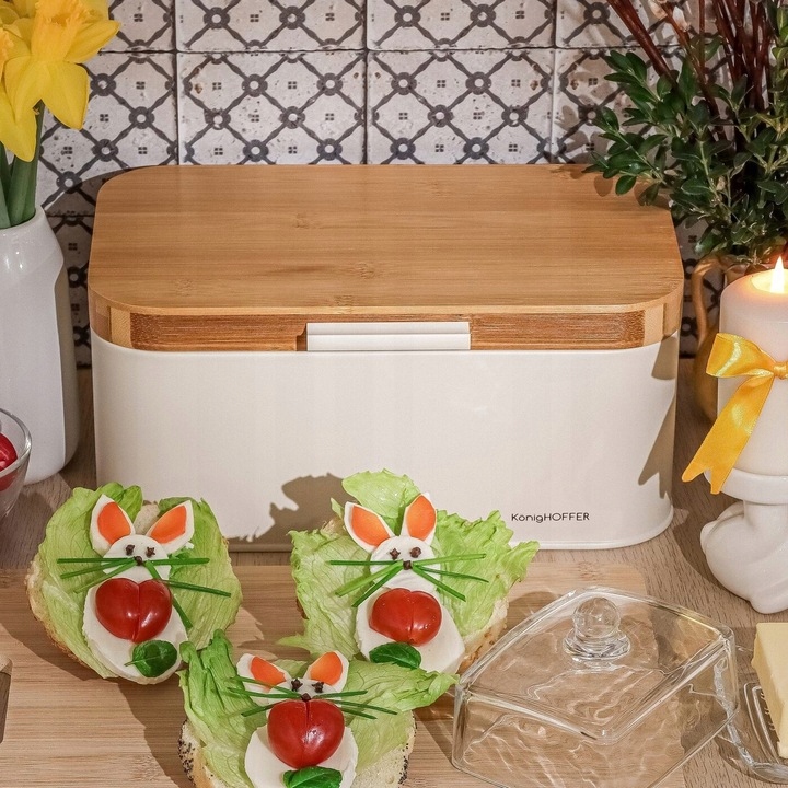 CHLEBAK Stalowy Pojemnik PIECZYWO CHLEB Konighoffer Capri 30,5x18x14 BEŻ