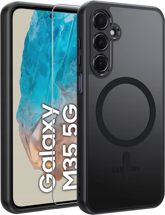 Etui do Samsung M35 5G (Magsafe, Czarne Matowe, Wzmacniane) + Szkło 9H 2,5D