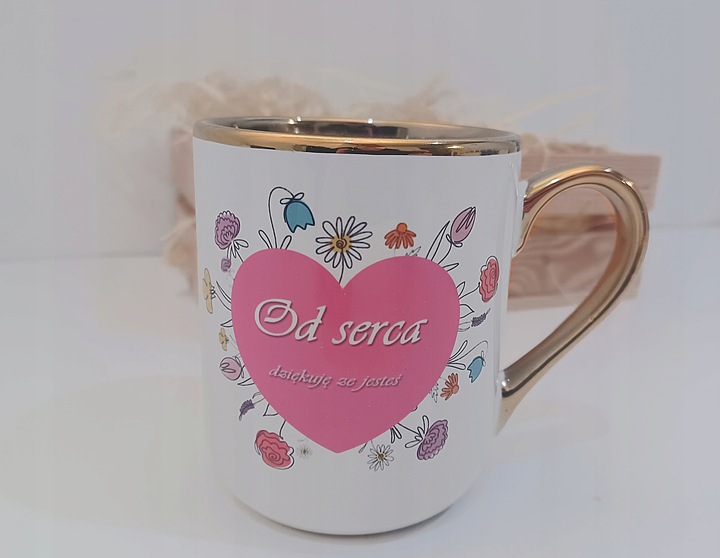 Kubek z Twoim nadrukiem ze złotym uchwytem zdjęcie prezent JESTEŚ ŚLICZNA