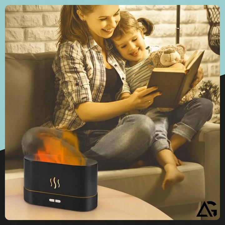 NAWILŻACZ POWIETRZA DYFUZOR LAMPKA NOCNA LED EFEKT PŁOMIENIA KOMINEK