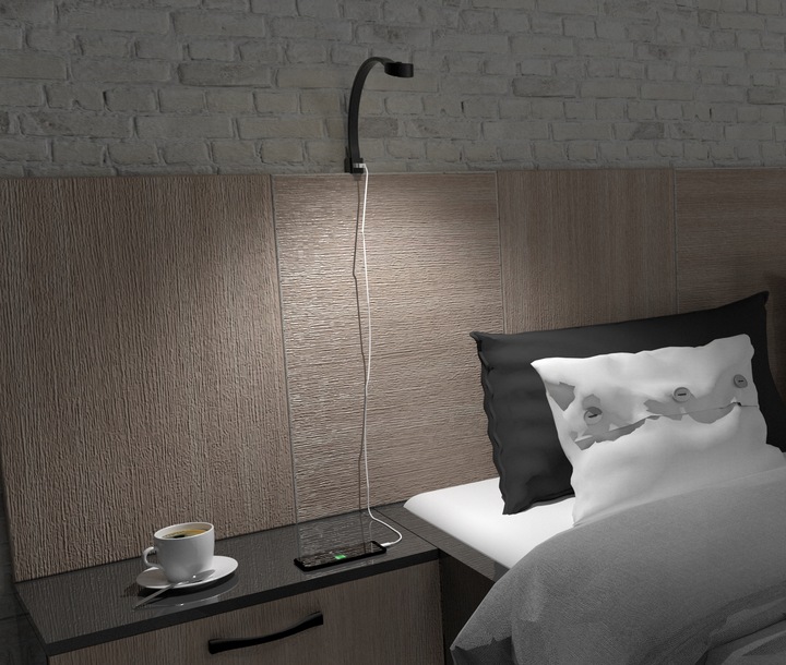 Lampa nocna LED do łóżka sypialni giętka czarna przykręcana 2x FLEXI R