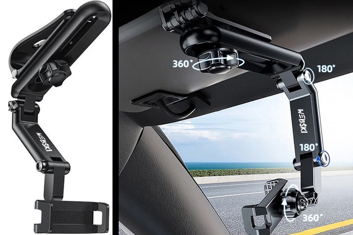SAMOCHODOWY UCHWYT NA TELEFON NA OSŁONĘ PRZECIWSŁONECZNĄ DO AUTA REGULOWANY