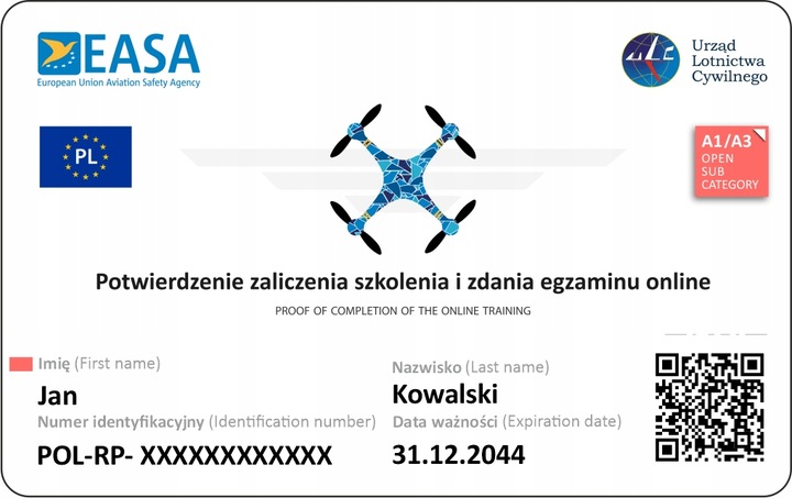 Wydruk Certyfikatu ULC na DRONA Karta PCV 2 str.