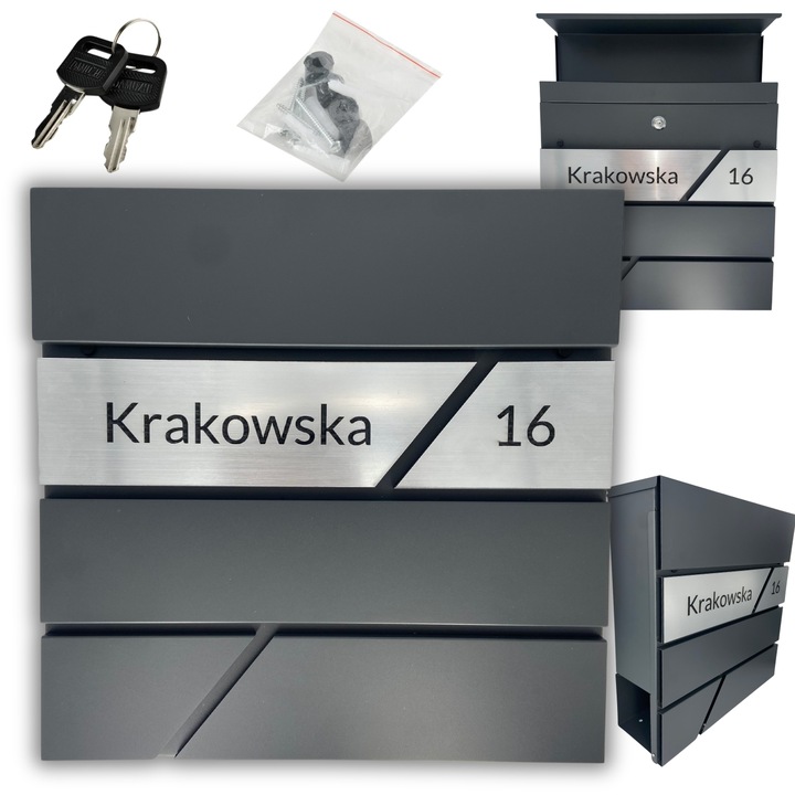 DUŻA SKRZYNKA NA LISTY Z ADRESEM NUMEREM DOMU ANTRACYT POCZTOWA GRAWEROWANA