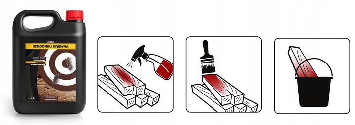 STRONG NA SZKODNIKI DREWNA KORNIKI SPUSZCZELE KOŁATKI PERMETRYNA 4,5L