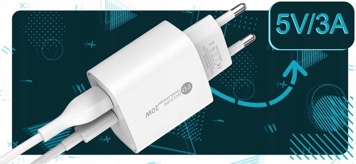 ZESTAW | SZYBKA ŁADOWARKA DO iPhone SIECIOWA USB TYPE-C + KABEL | 3000mA