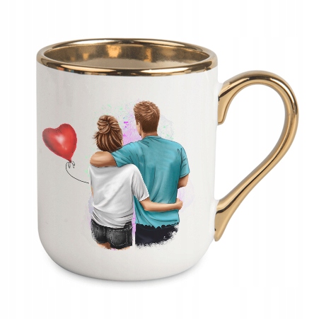 Kubek z Twoim nadrukiem ze złotym uchwytem zdjęcie prezent kubki z własnym