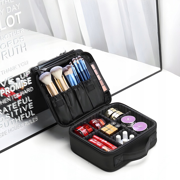 KOSMETYCZKA ORGANIZER KUFEREK NA KOSMETYKI DUŻA TORBA PODRÓŻNA CZARNA
