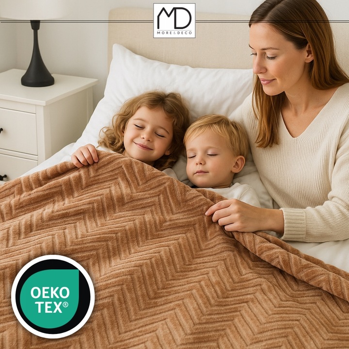 Ciepły koc ozdobny narzuta na łóżko prezent pled 200x220 cm brązowy