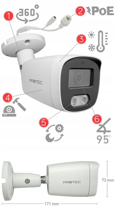 CYFROWY MONITORING 4 KAMERY TUBOWE IP 5MPX POE ZEWNĘTRZNE PODGLĄD ONLINE