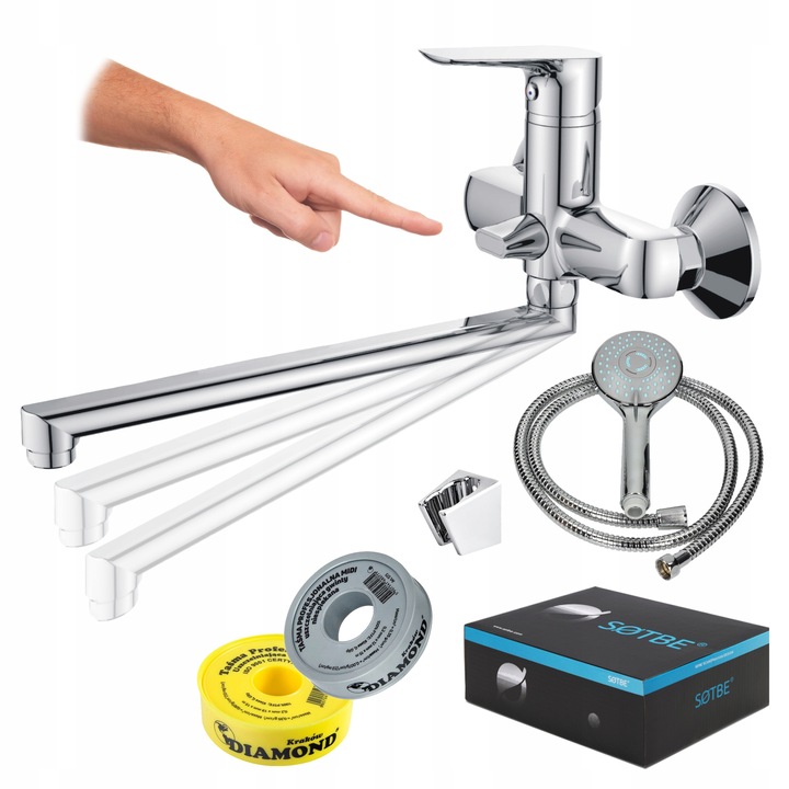 Bateria wannowa ścienna z ruchomą wylewką Kran do wanny z prysznicem SOTBE