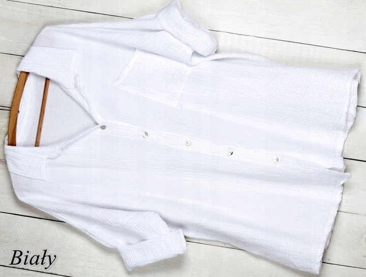 KOSZULA MUŚLINOWA WŁOSKA KOSZULA oversize BAWEŁNA GUZIKI masy perłowej 914