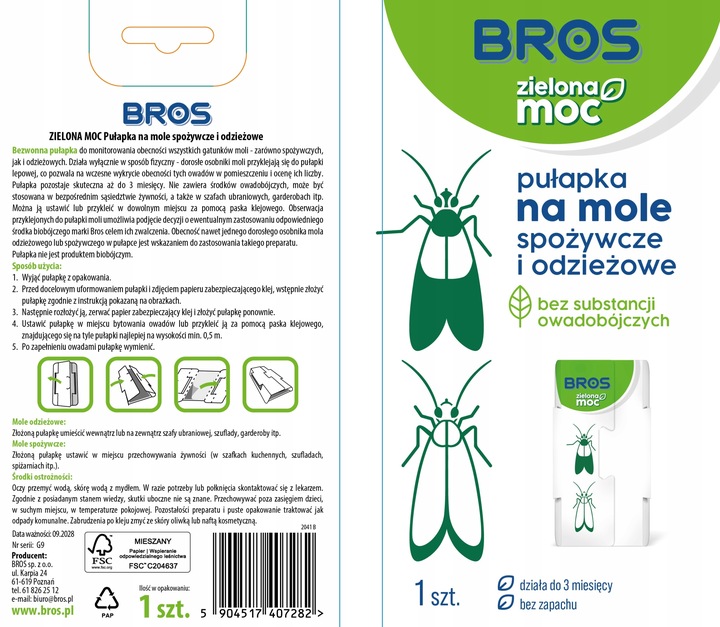 BROS Zielona Moc Pułapka na mole spożywcze i odzieżowe 2w1 10 SZTUK