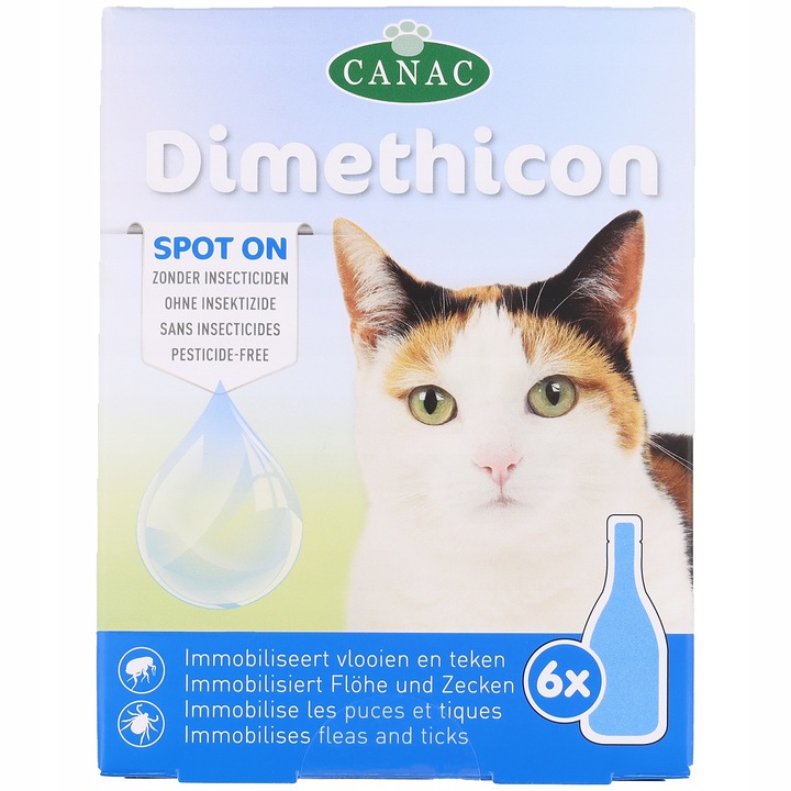 KROPLE NA PCHŁY I KLESZCZE dla kota kotów preparat DIMETHICON 6 DAWEK CANAC