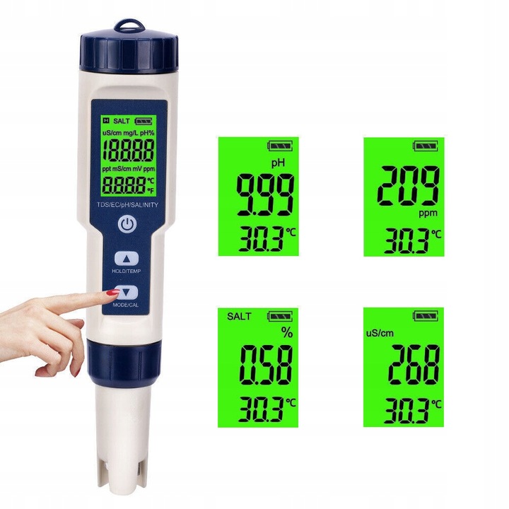 MIERNIK ELEKTRONICZNY TEMPERATURA TESTER PH/TDS/EC/SALINITY/ WODY TESTER