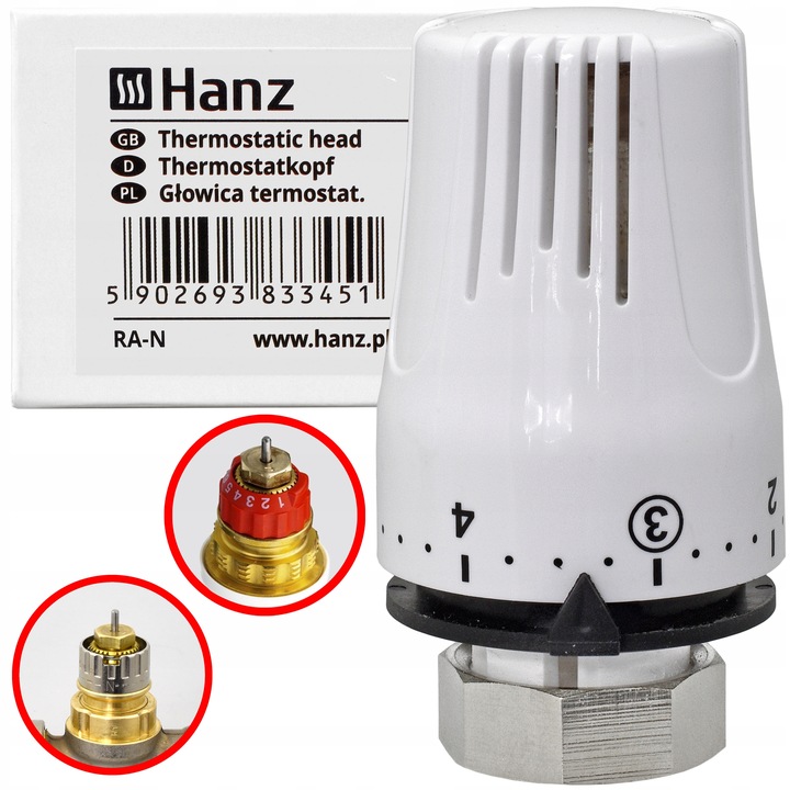 Głowica termostatyczna grzejnika kaloryfera regulator Pokrętło DANFOSS RA-N