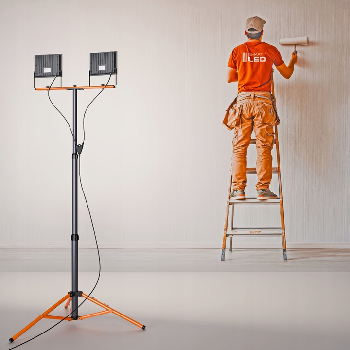 Halogen LED Statyw Budowlany Naświetlacz 2x 50W 11000lm Lampa Na