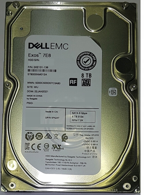 Dysk DELL Exos 7e8 8TB ST8000NM012A 0F4JXT ISE 6Gb/s ISE 256MB, 512e/4Kn