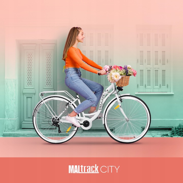 ROWER MIEJSKI DAMSKI 28'' DAMKA WIKLINOWY KOSZYK KOSZ 6 PRZERZUTKI SHIMANO