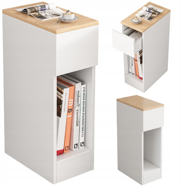 SZAFKA NOCNA WĄSKA Z SZUFLADĄ STOLIK Z PÓŁKĄ NOWOCZESNY LOFT SYPIALNI