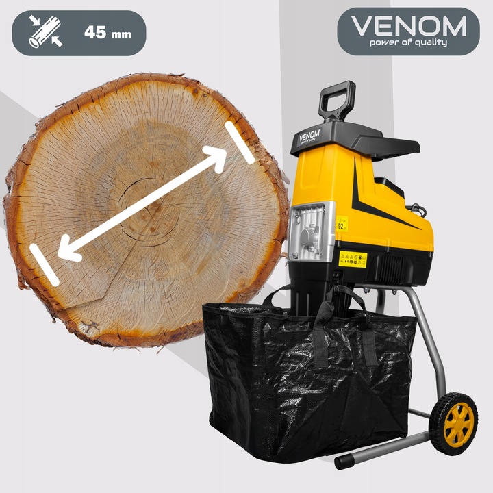 ELEKTRYCZNY ROZDRABNIACZ VENOM RĘBAK DO GAŁĘZI PRO MOCNY SILNIK 2X