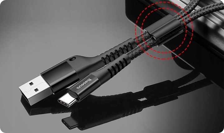 BASEUS MOCNY KABEL SPIRALNY SPRĘŻYNKA USB USB-C TYP-C PRZEWÓD OPLOT 2A 1M