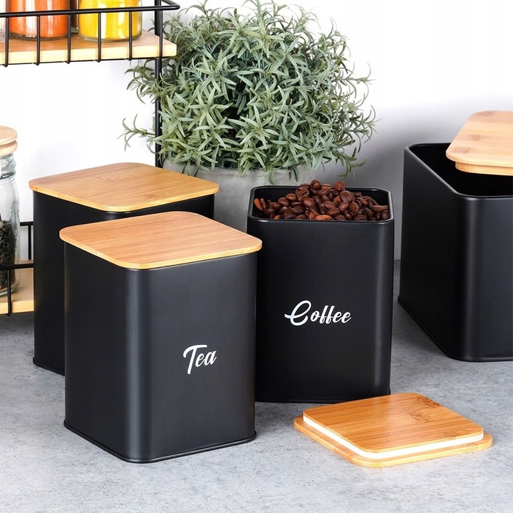 Chlebak CZARNY metalowy bambusowy pojemnik kuchenny na pieczywo chleb