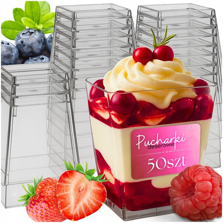 Pucharki Kwadratowe do deserów 120ml 50szt na przekąski desery pojemniki