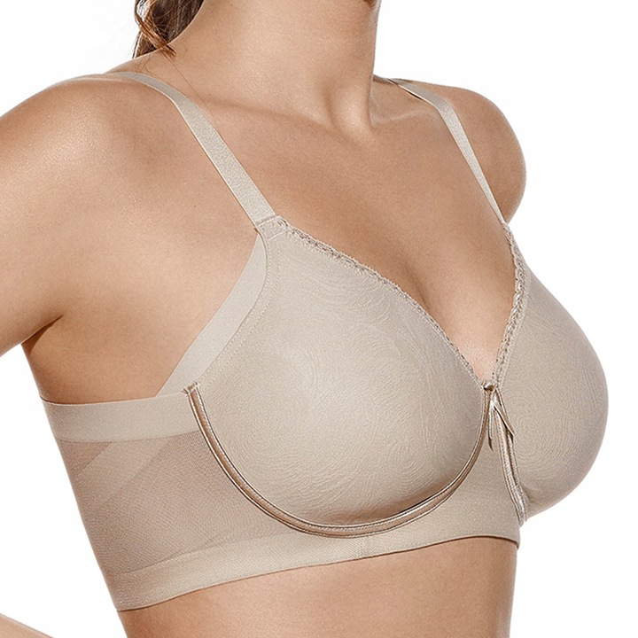 Biustonosz Usztywniany Gładki Modelujący Bez Fiszbin Codzienny Beżowy 85C